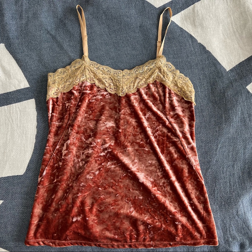 NWT Crushed Rose Velvet & Lace Tank Top